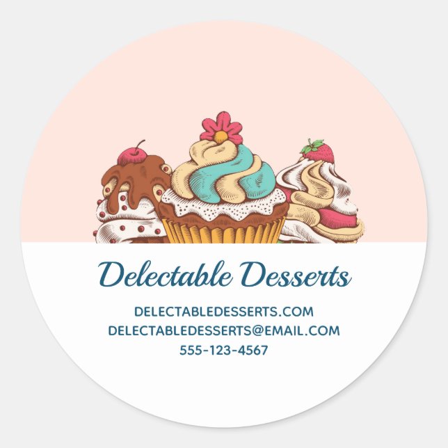 Retro Style Cupcakes Sweet Dessert Business Classic Round Sticker (Front)