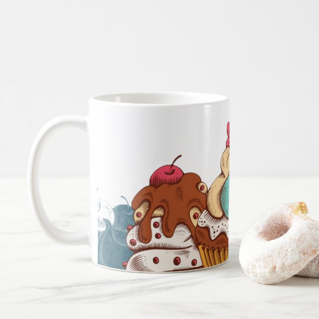 Retro Style Cupcakes Sweet Dessert Coffee Mug (With Donut)