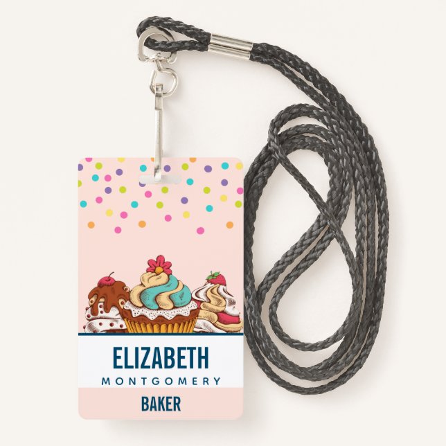 Retro Style Cupcakes Sweet Dessert ID Badge (Front with Lanyard)