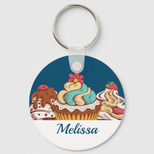 Retro Style Cupcakes Sweet Dessert Key Ring