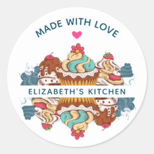 Retro Style Cupcakes Sweet Dessert Kitchen Classic Round Sticker