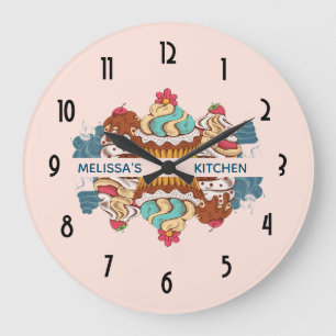 Retro Style Cupcakes Sweet Dessert Kitchen Large Clock