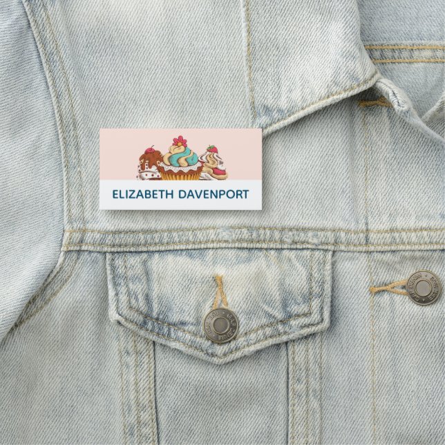 Retro Style Cupcakes Sweet Dessert Name Tag (In Situ)