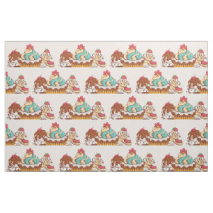 Retro Style Cupcakes Sweet Dessert Pattern Fabric