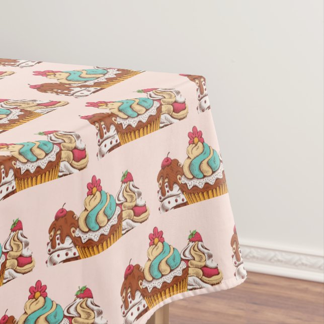 Retro Style Cupcakes Sweet Dessert Pattern Tablecloth (In Situ)