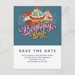 Retro Style Cupcakes Sweet Dessert Save the Date Postcard