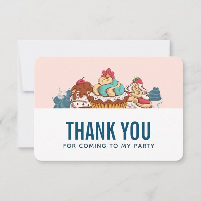 Retro Style Cupcakes Sweet Treats Thank You Card (Front)