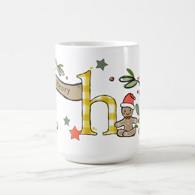 Retro Style Cute Christmas Monogram H With Name Coffee Mug (Center)