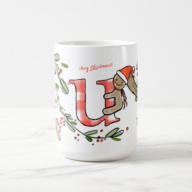 Retro Style Cute Christmas Monogram U With Name Coffee Mug (Center)