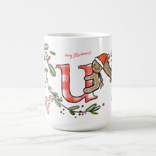 Retro Style Cute Christmas Monogram U With Name Coffee Mug