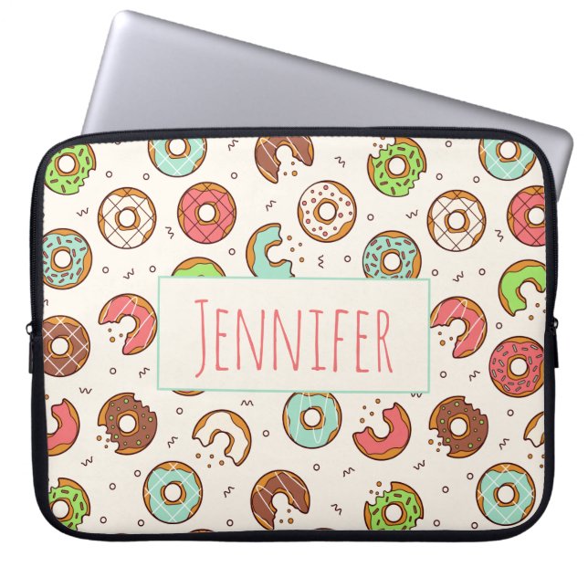 Retro Style Cute Colorful Donut Pattern Laptop Sleeve (Front)