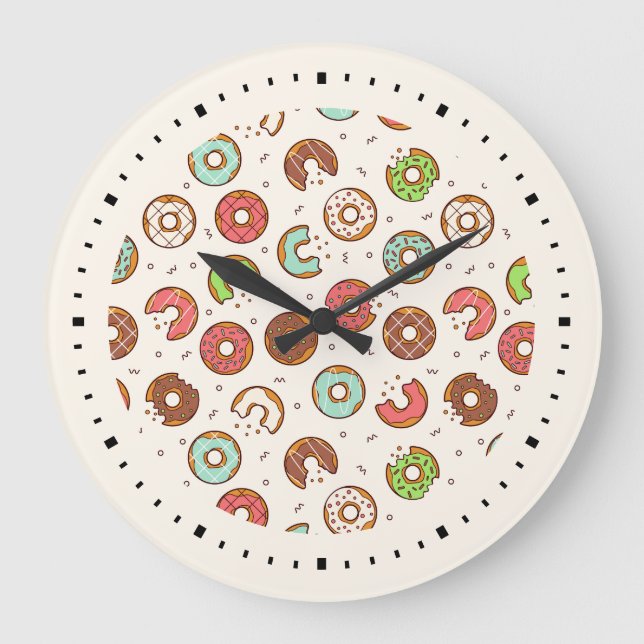 Retro Style Cute Colorful Donut Pattern Large Clock (Front)