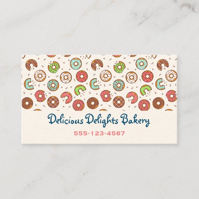Retro Style Cute Colourful Doughnut Pattern Bakery Business Card (Front)