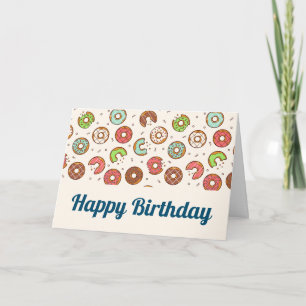 Retro Style Cute Colourful Doughnut Pattern Birthd Card