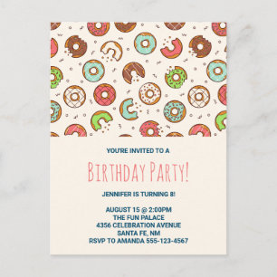 Retro Style Cute Colourful Doughnut Pattern Invitation Postcard