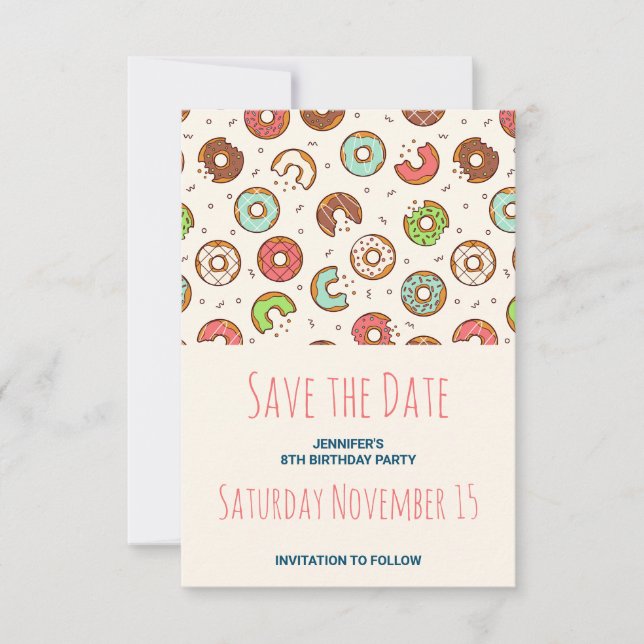Retro Style Cute Colourful Doughnut Pattern Save The Date (Front)