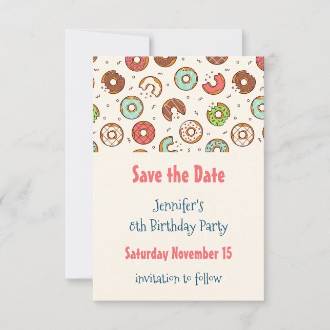 Retro Style Cute Colourful Doughnut Pattern Save The Date (Front)