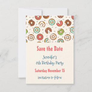 Retro Style Cute Colourful Doughnut Pattern Save The Date
