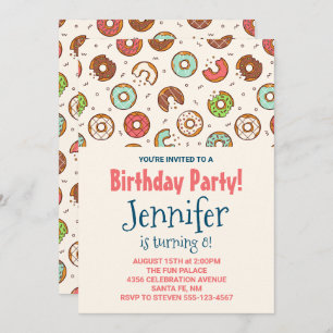 Retro Style Cute Doughnut Pattern Birthday Party Invitation