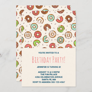 Retro Style Cute Doughnut Pattern Birthday Party Invitation