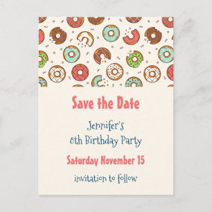 Retro Style Cute Doughnut Pattern Save the Date Invitation Postcard