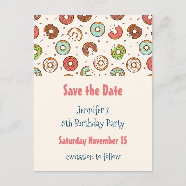 Retro Style Cute Doughnut Pattern Save the Date Invitation Postcard (Front)