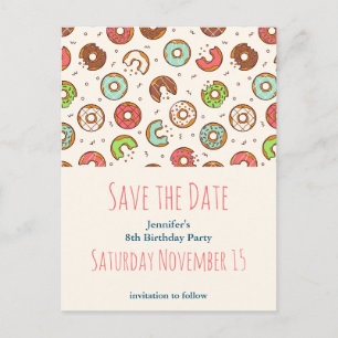Retro Style Cute Doughnut Pattern Save the Date Invitation Postcard
