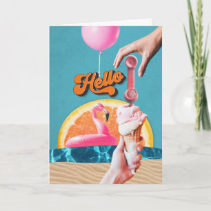 Retro Style Cutouts Beach Theme Collage Hello  Thank You Card