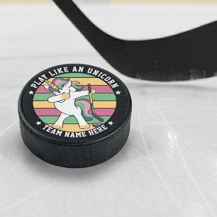 Retro Style Dabbing Unicorn Hockey Puck