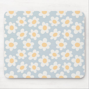 Retro style daisies in bloom on blue background mouse mat