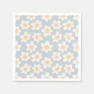 Retro style daisies in bloom on blue background napkin