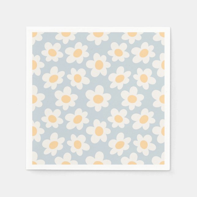 Retro style daisies in bloom on blue background napkin (Front)