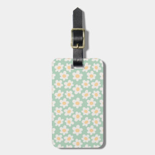 Retro style daisies in bloom on green background luggage tag