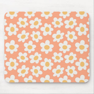 Retro style daisies in bloom on orange background mouse mat