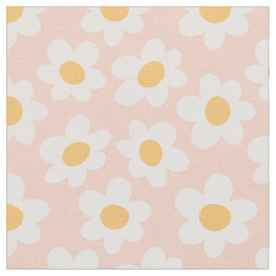 Retro style daisies in bloom on pink background fabric