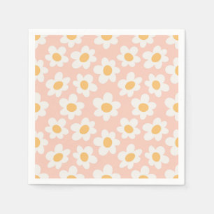 Retro style daisies in bloom on pink background napkin