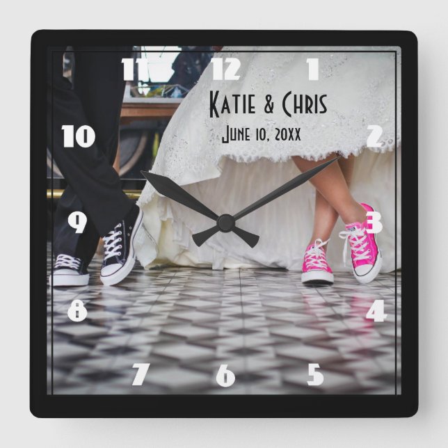 Retro Style Diner Wedding Couple Square Wall Clock (Front)