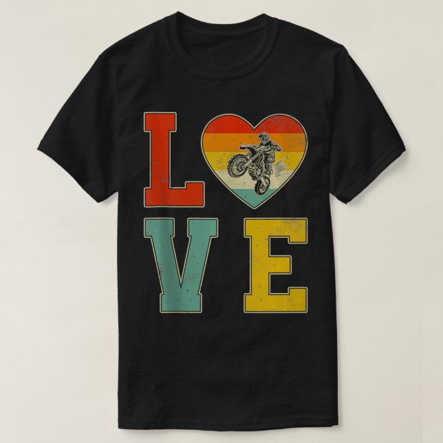 Retro Style Dirt Bike With Heart Graphic Valentine T-Shirt (Design Front)