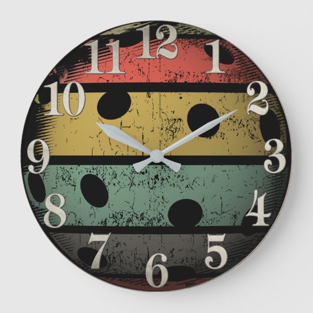 Retro Style Distressed Pickleball Art Large Clock (Front)