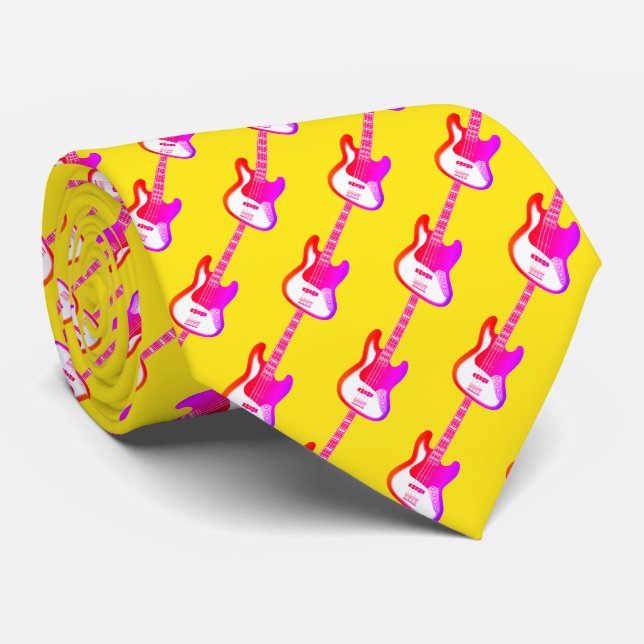 Retro Style Electric Guitar Pattern  Tie (Rolled)