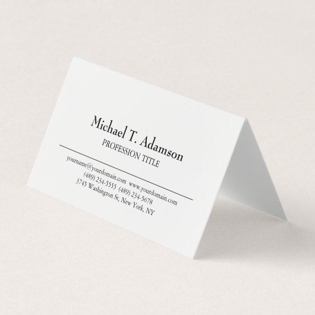 Retro Style Elegant Plain Simple White Business Card (Front)