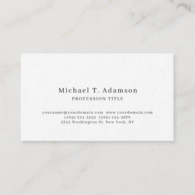 Retro Style Elegant Plain Simple White Business Card (Front)