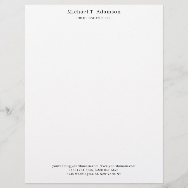 Retro Style Elegant Plain Simple White Custom Letterhead (Front)