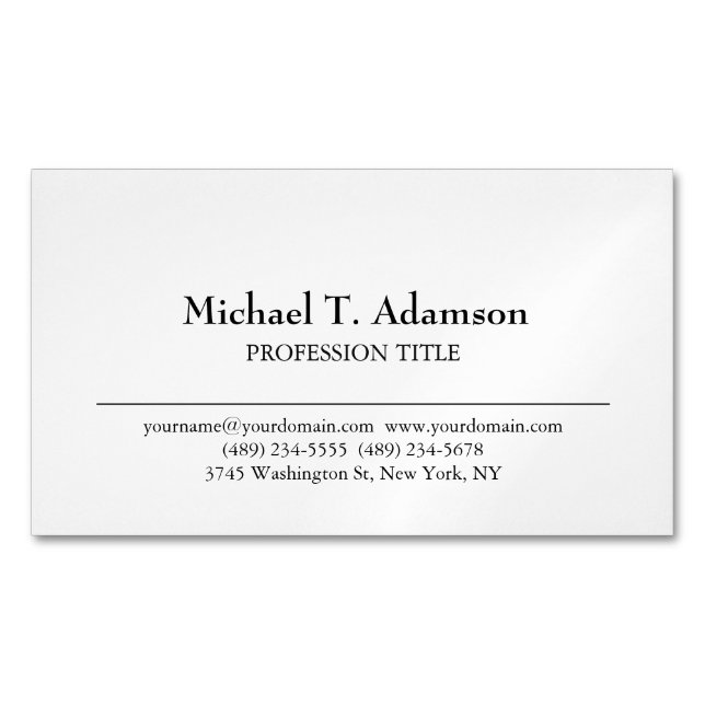 Retro Style Elegant Plain Simple White Magnetic Business Card (Front)