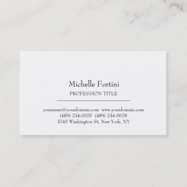 Retro Style Elegant Plain Simple White Minimalist Business Card (Front)