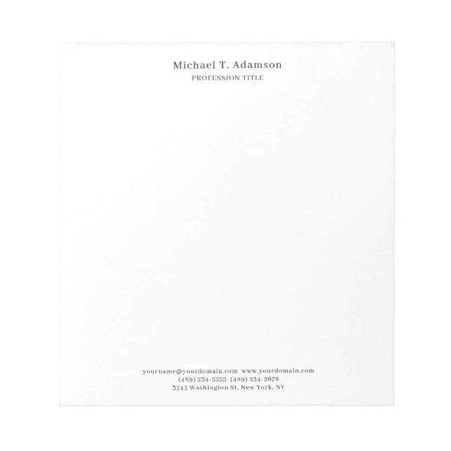 Retro Style Elegant Plain Simple White Notepad (Front)