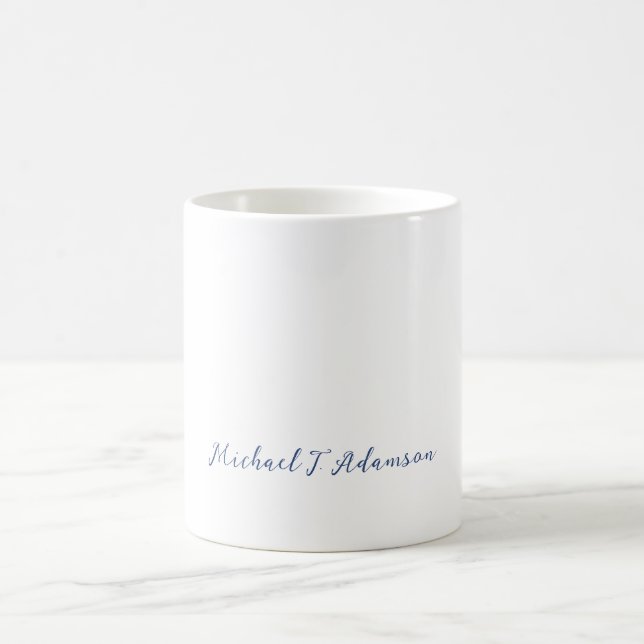 Retro Style Elegant Plain White Calligraphy Name Coffee Mug (Center)