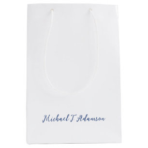 Retro Style Elegant Plain White Calligraphy Name Medium Gift Bag