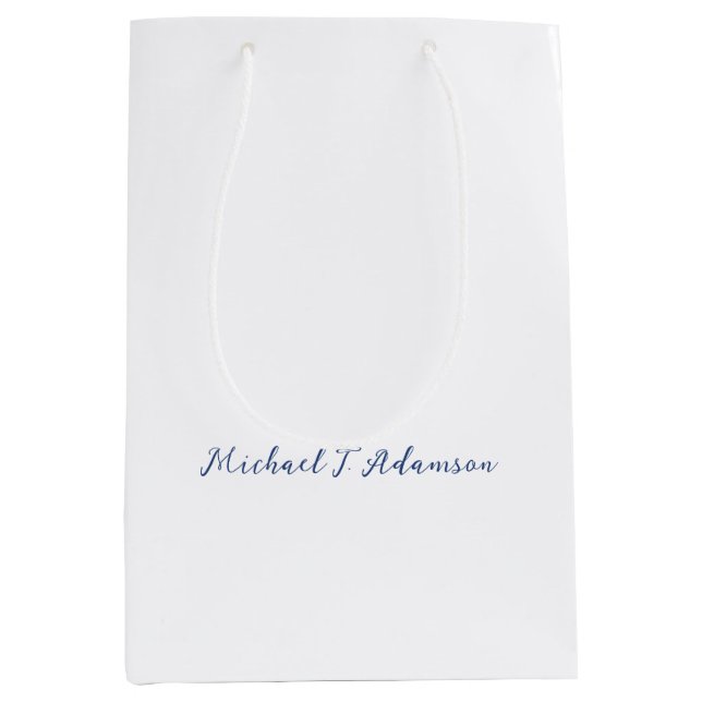Retro Style Elegant Plain White Calligraphy Name Medium Gift Bag (Front)