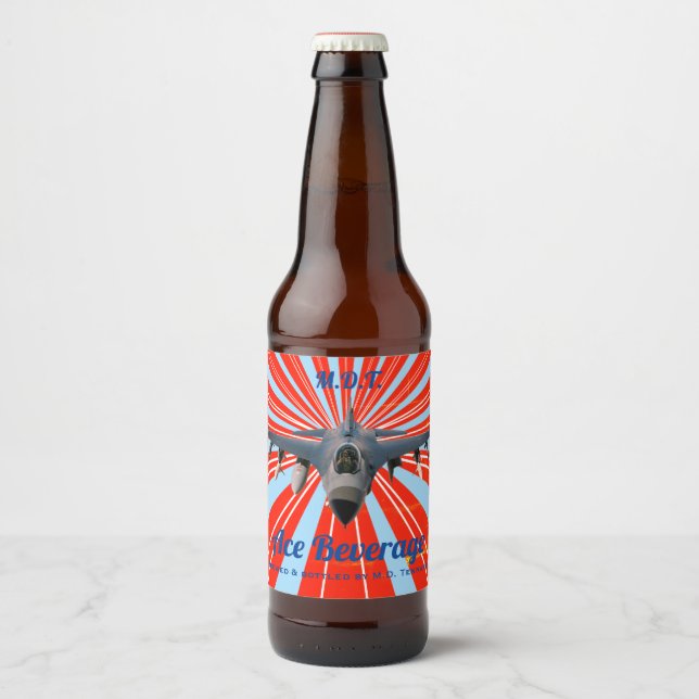 Retro-style Fighter Jet Beer Bottle Label (Front)